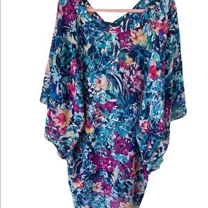 REDUCED  ❣️ Maxine of Hollywood  1X Floral Swimsuit Coverup Bright Colors 🌸 NWT